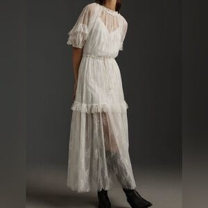 Let Me Be Short-Sleeve Ruffle White Maxi Dress Sizes Small & XL